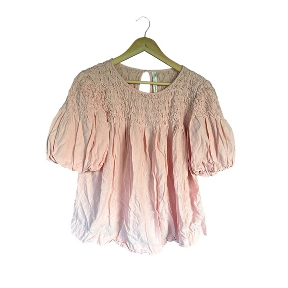 Anthropologie Blush Pink Smocked Blouse Size M - Picture 1 of 4